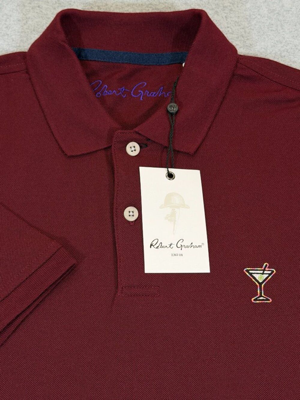 Robert Graham Belvar Polo Shirt Mens S Maroon Red Martini Cocktail Embroidered